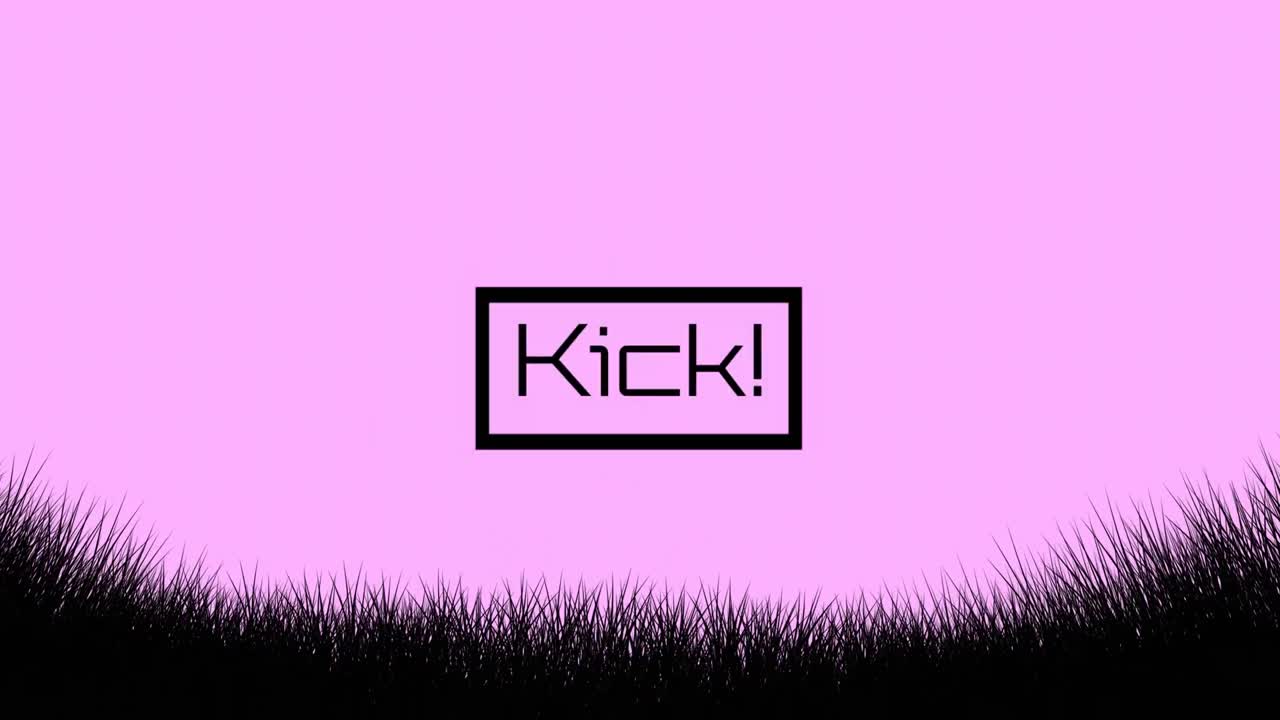 Animation of kick text and grass on pink background
