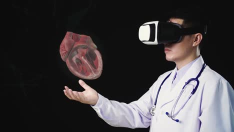 asian male doctor using vr glasses virtual reality working on 3d human heart