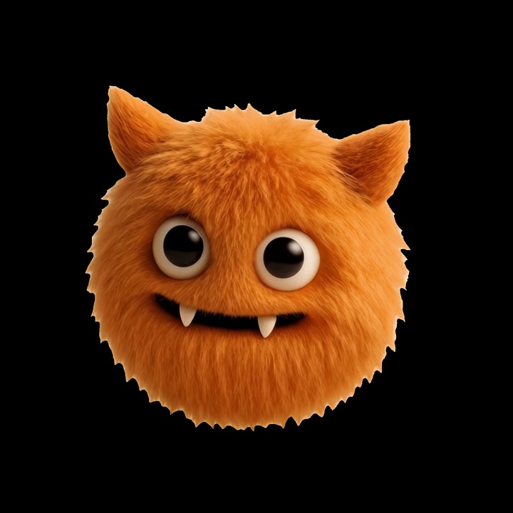 3D-animeret sødt orange fluffy monster med udtryksfuldt ansigt