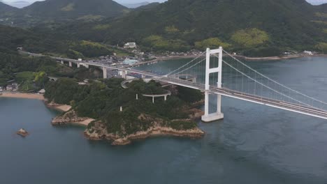 largest suspension bridge in world, aerial view in ehime japan