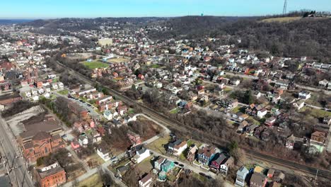 High-aerial-establishing-shot-of-steel-town-in-winter