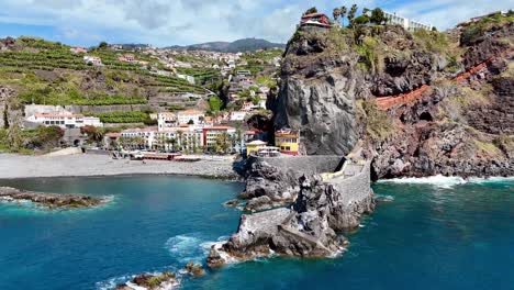 ponta do sol town in island of madeira shot with drone during the day