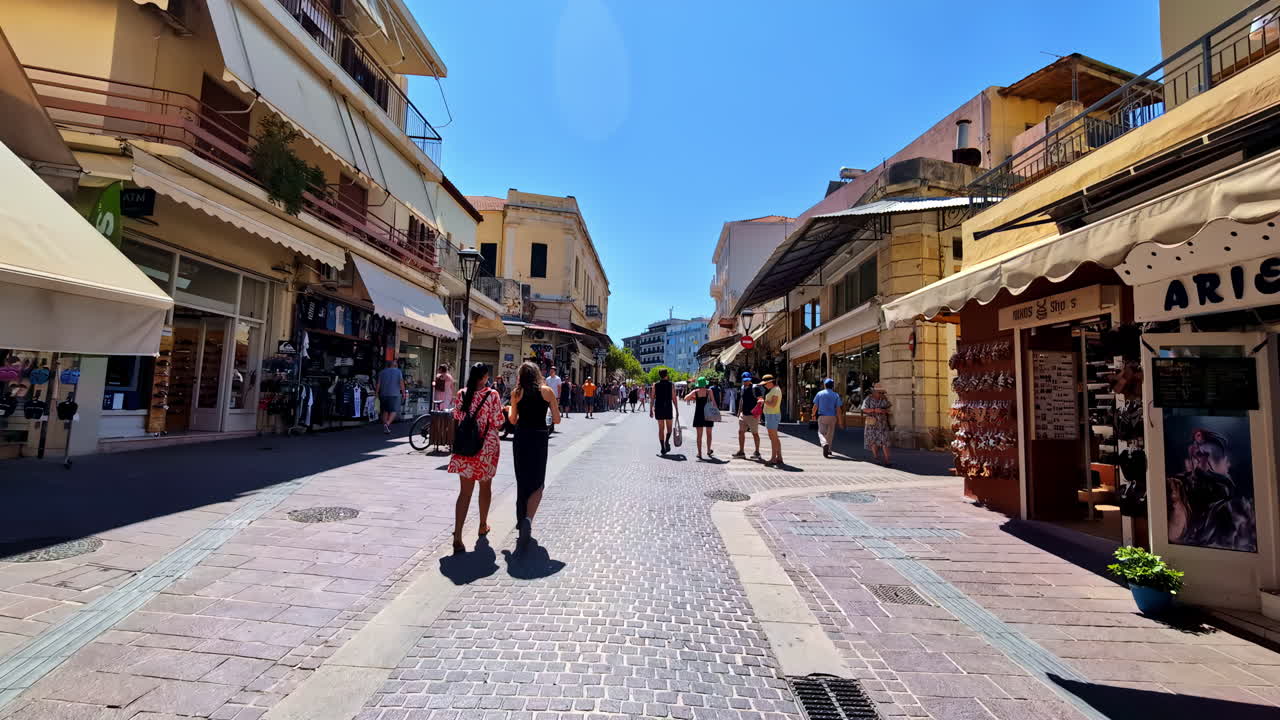 People walk on streets of Chania, Crete, Greece