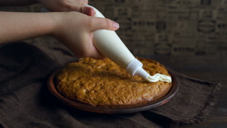 carrot cake decoration. cooking carrot pie. chef making cake