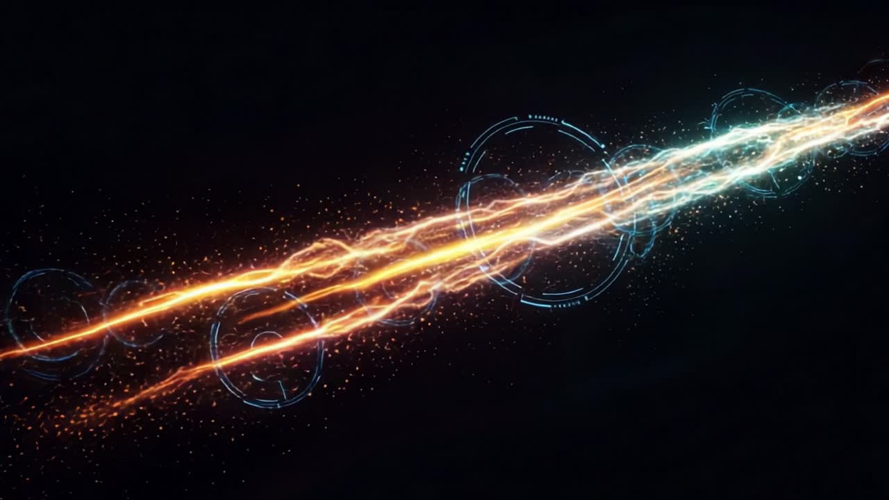 Dynamic Energy Burst: A Stunning Visual Representation of Futuristic Lightning Effects Captured in Motion with Vibrant Colors and Digital Elements