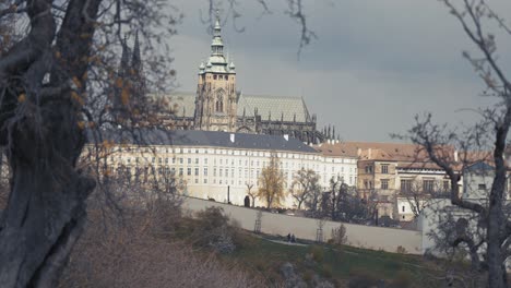 view of the prague castle from petrin hill in early spring