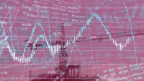 animation of financial data processing over construction site
