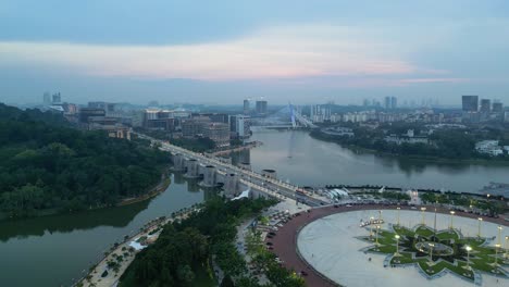 putra bridge aerial looking over putrajaya city, malaysia