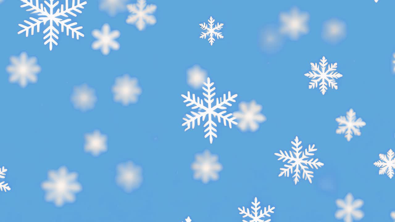 Falling snowflakes on blue background animated overlay, transparent 4K video, alpha channel, ProRes