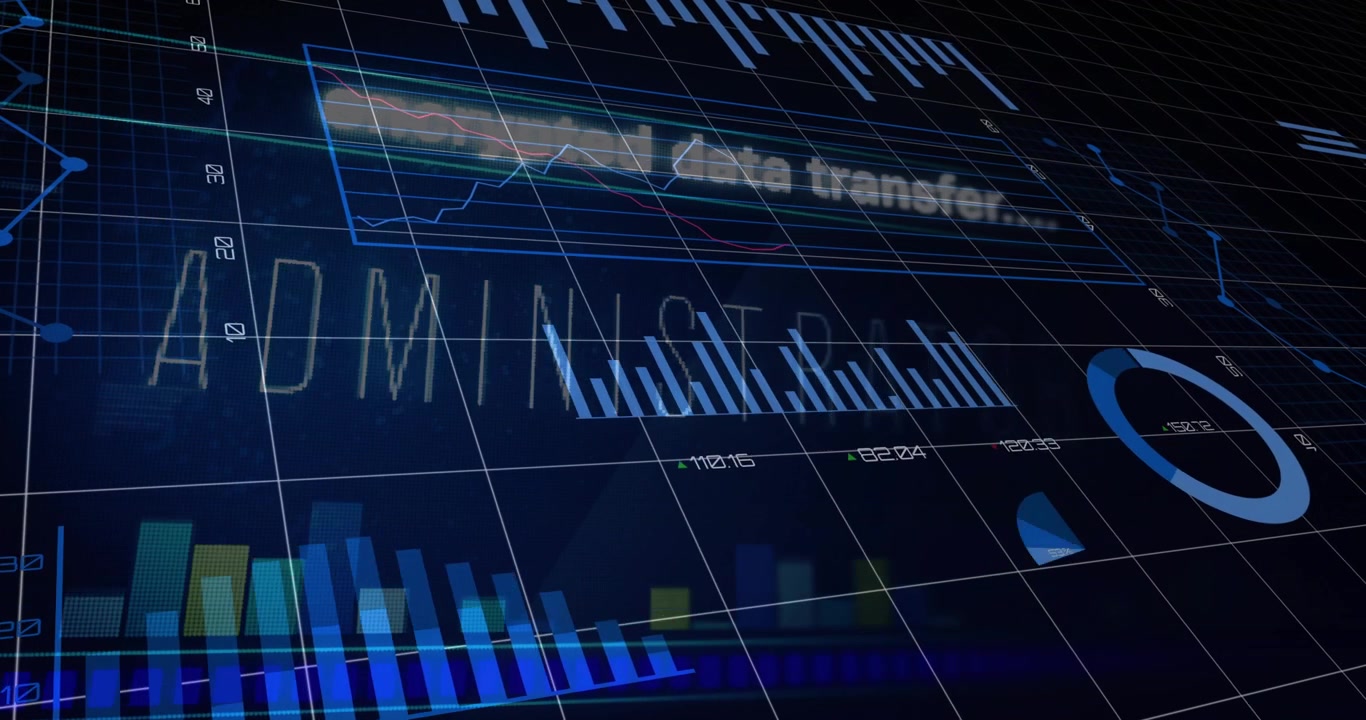 Encrypted data transfer fading, charts updating, pie splitting and ring growing visualizing data