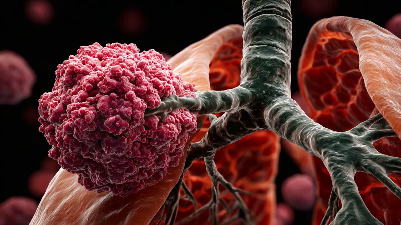 Visualization of Tumor Cells in Lung Tissue Illustrating the Interconnection Between Respiratory Health and Cancer Progression in Human Anatomy