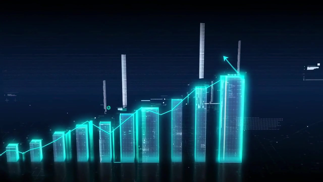Digital Bar Chart with Upward Line Graph Showing Business Growth