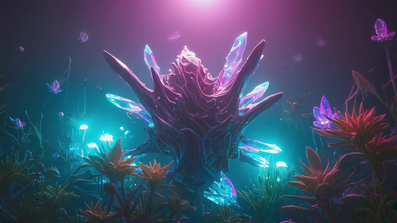 Flora aliena bioluminescente sott'acqua