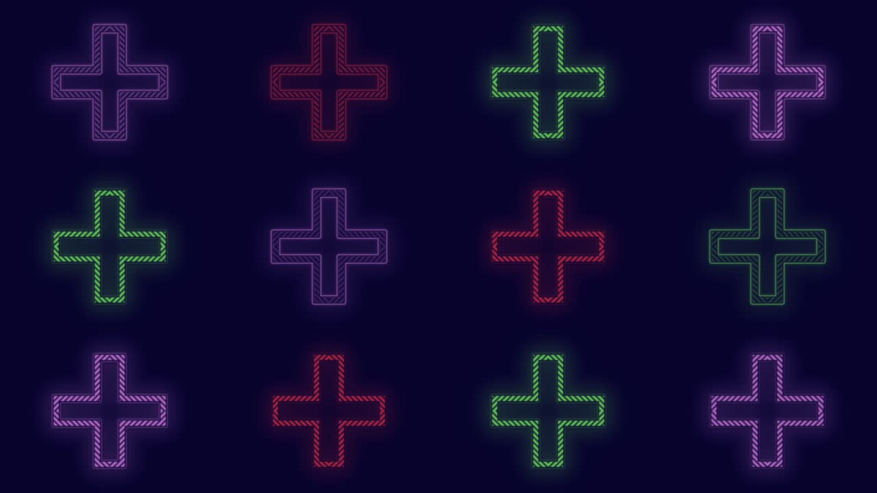 pulsujący neonowy kolorowy wzór krzyżyków w rzędach