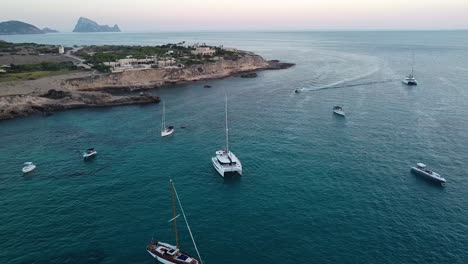 overview of cala comte, ibiza, spain