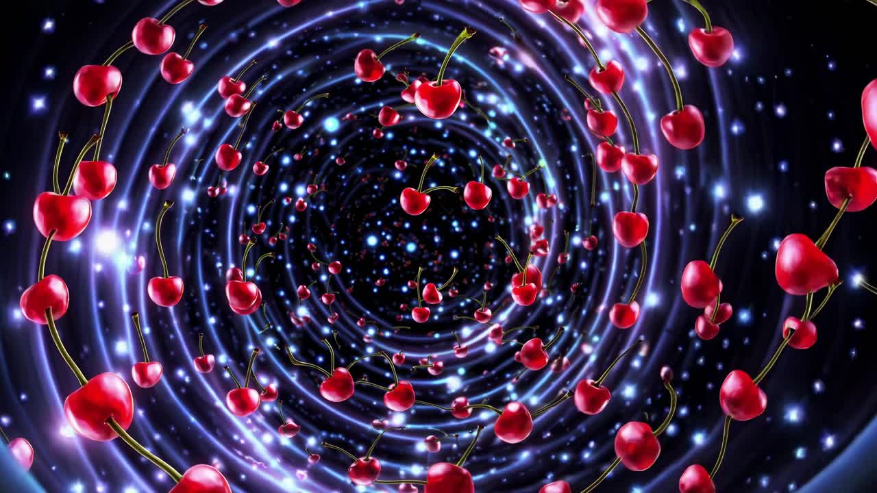 소용돌이에서 회전하는 체리