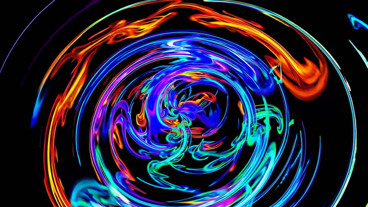 Dynamic abstract video art with swirling neon lights in vivid colors
