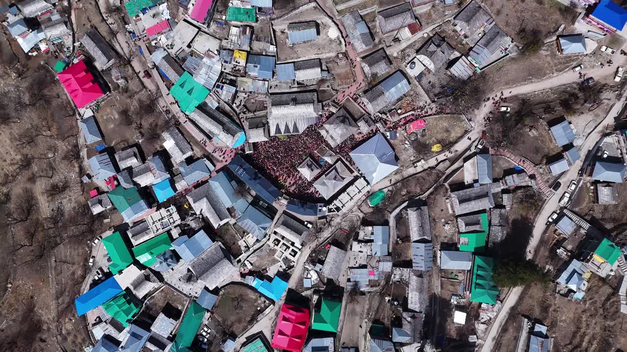 Aerial View of a Vibrant Himalayan Village Festival