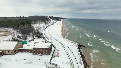 lake michigan's sandy coastline in midwinter