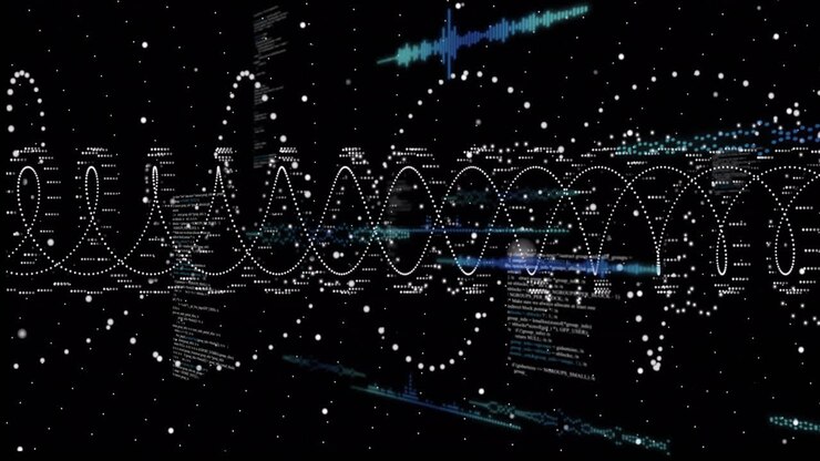 Animation of digital data processing over black background