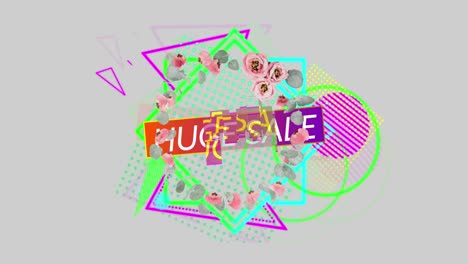 animation of huge sale text over abstract shapes and flowers moving in hypnotic motion