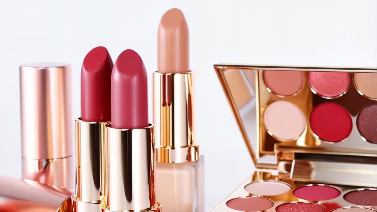 Close-up of Luxurious Lipsticks and Makeup Palette