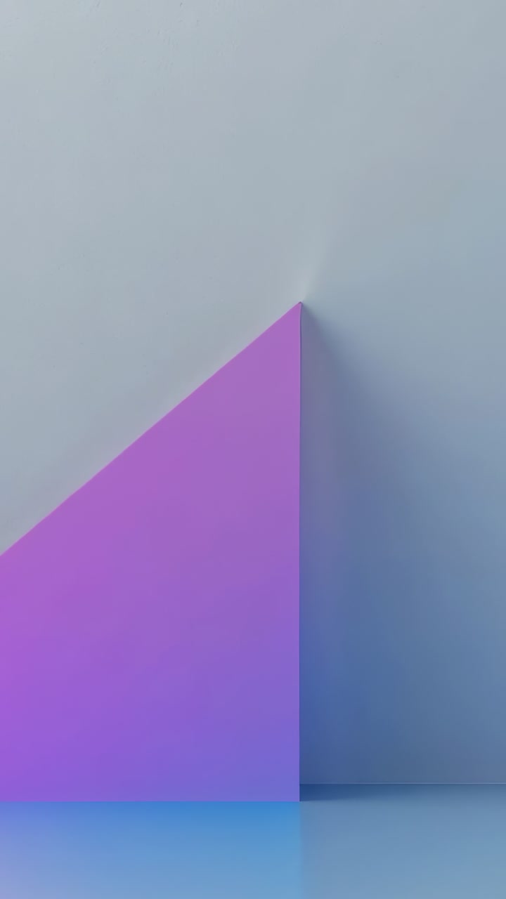 Video verticale: carrellata che mostra un triangolo blu-viola che si sposta al centro dello studio, mettendo in risalto la giuntura