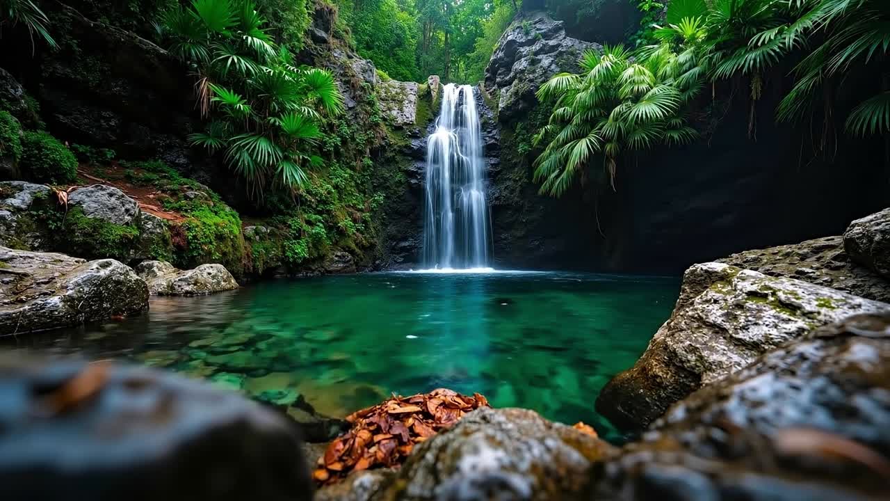 una pequeña cascada en el medio de un bosque verde exuberante