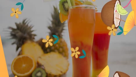 animation of flowers and decorations over drinks