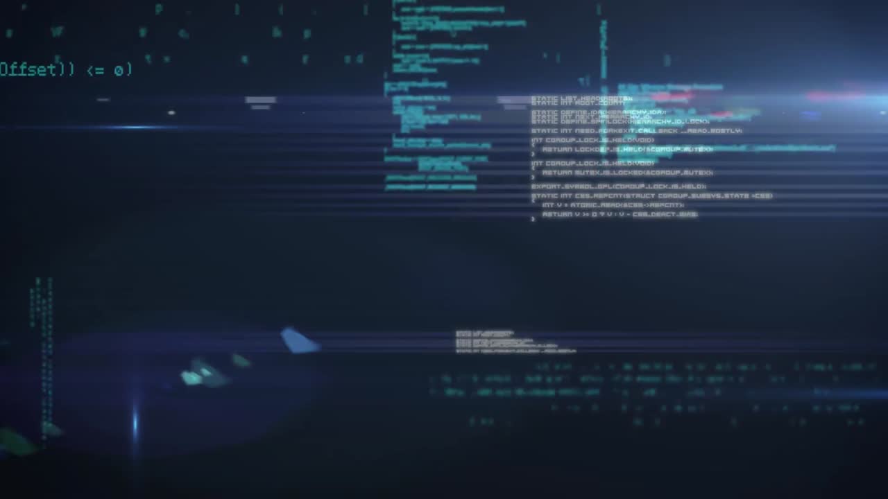 Animation of digital data processing on glowing blue background
