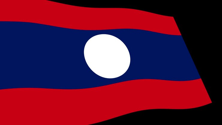 Cờ Lào phấp phới chậm rãi theo phối cảnh, cảnh quay hoạt hình 4K