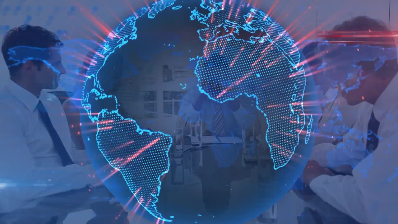 animación del globo con red de conexiones sobre el globo azul y el globo púrpura