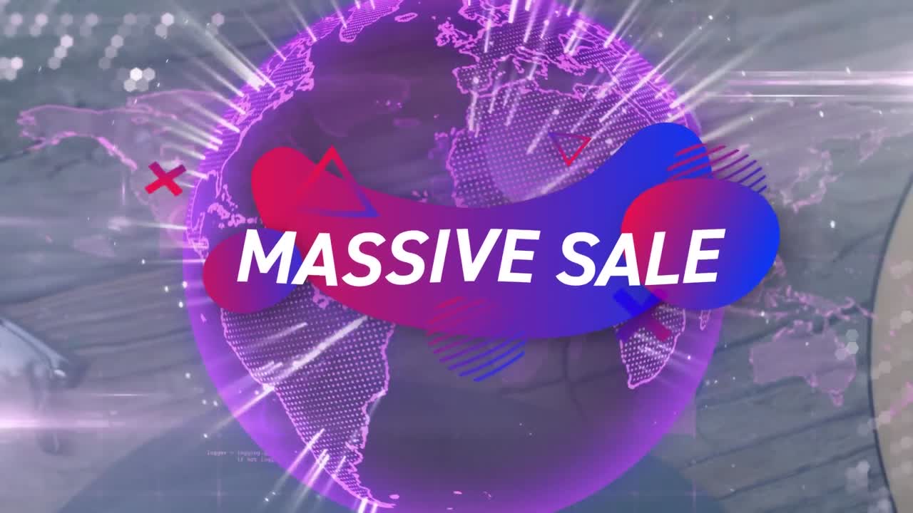 보라색 글로브와 책상 위에 대규모 판매의 애니메이션