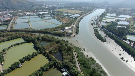 Mai-Po-Nature-Reserve-and-wetlands,-Hong-Kong,-Aerial-view