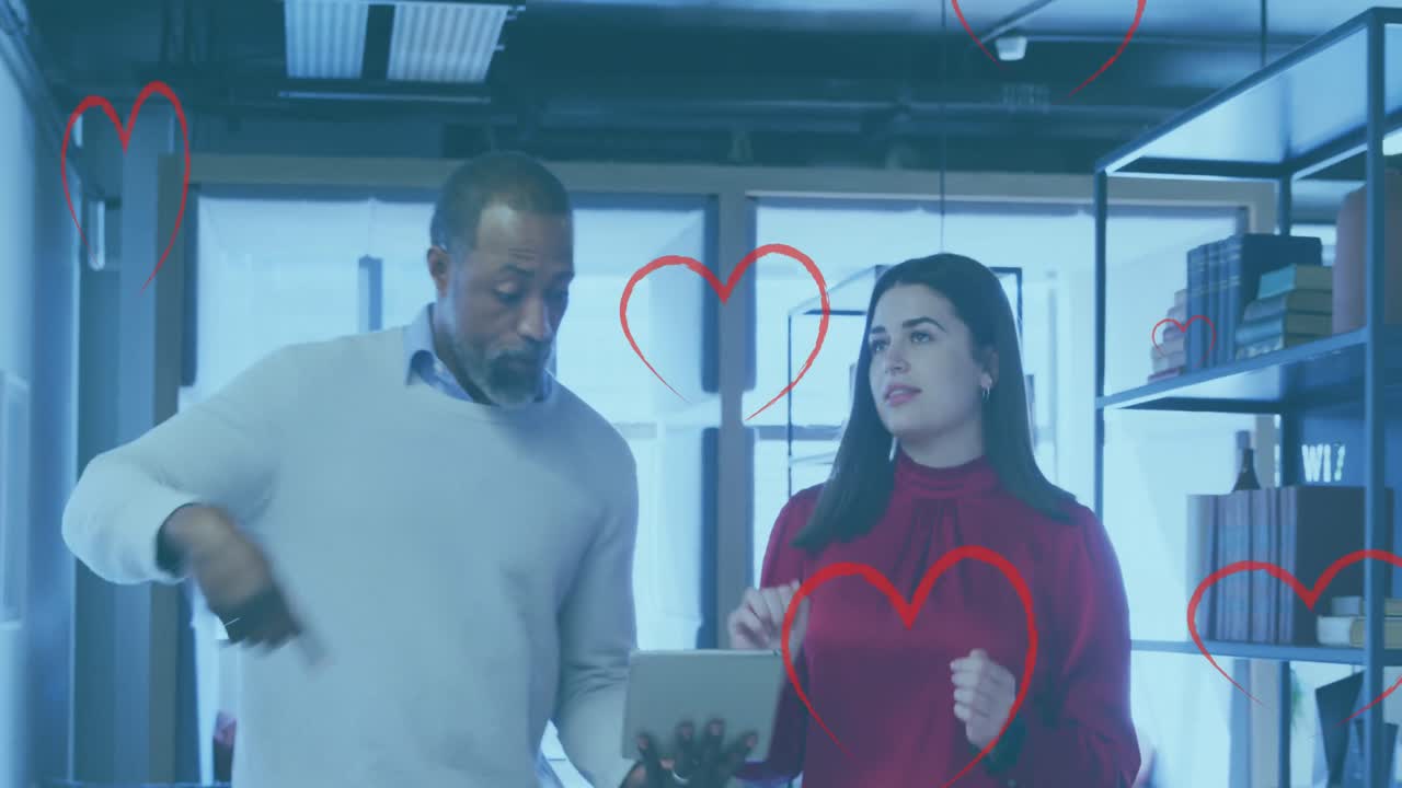 animación de los corazones sobre diversas personas de negocios