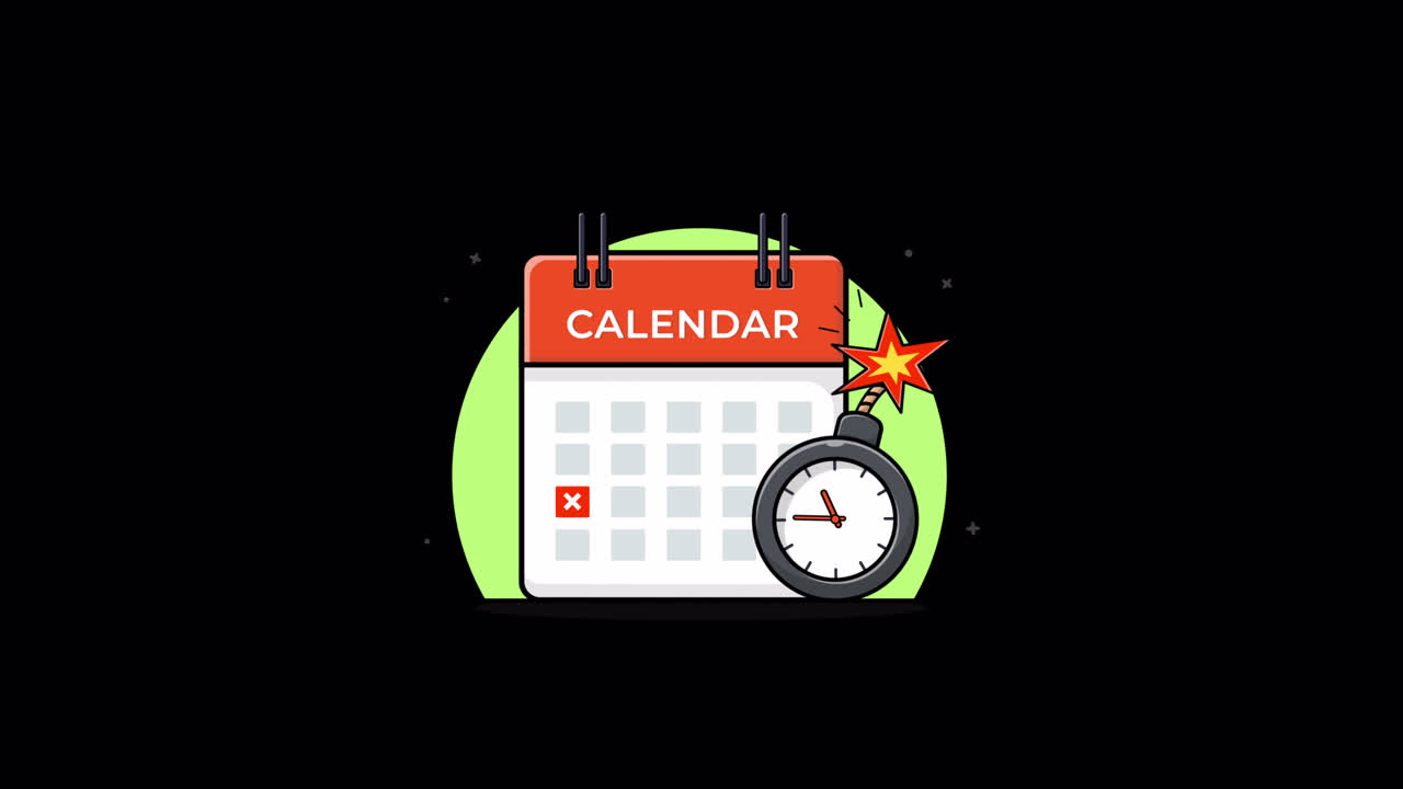 Calendario animato con bomba che ticchetta verso una scadenza