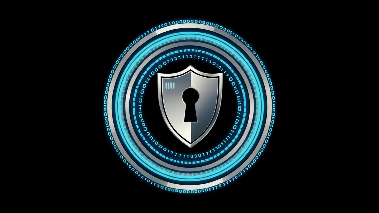 Cybersecurity Shield Icon with Binary Code and Digital Protection Animation