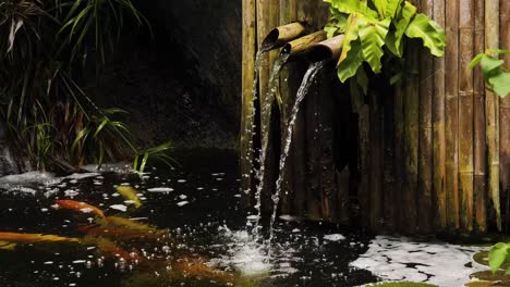 serene koi pond with bamboo waterfall