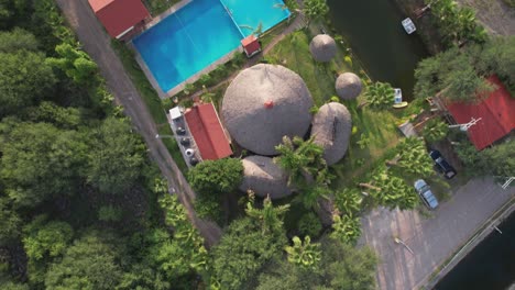 aerial view of a small hotel near the lagoon