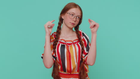 girl showing a little bit gesture with sceptic smile, showing minimum sign, measuring small size