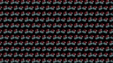 Neon-Christmas-Pattern-Background-of-Santa-Hat-in-Red-White-and-Black-Looping-animation