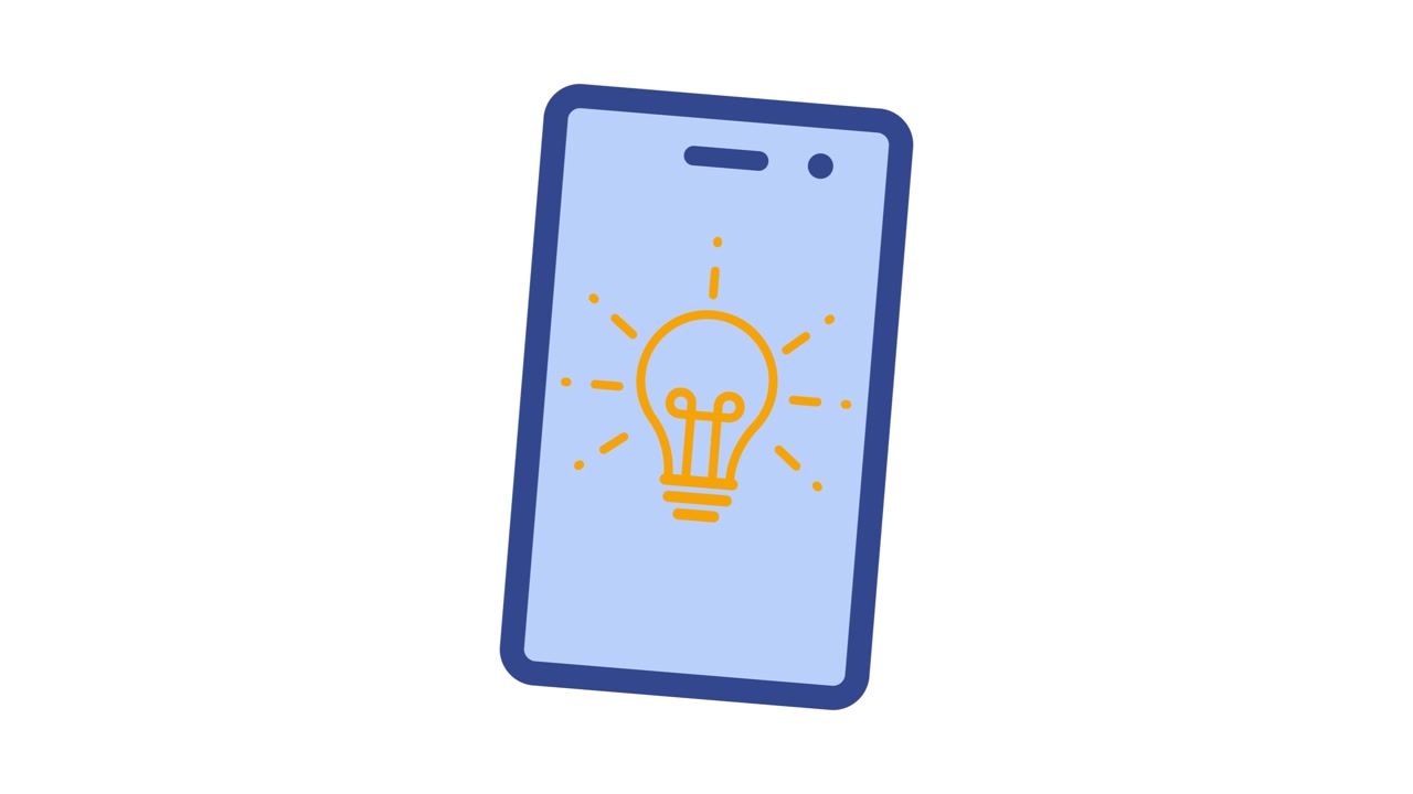 Smartphone showing lightbulb idea icon animation isolated on white background