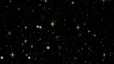 animación de manchas de luz blanca y partículas que se mueven rápidamente, con estrellas brillantes sobre fondo negro