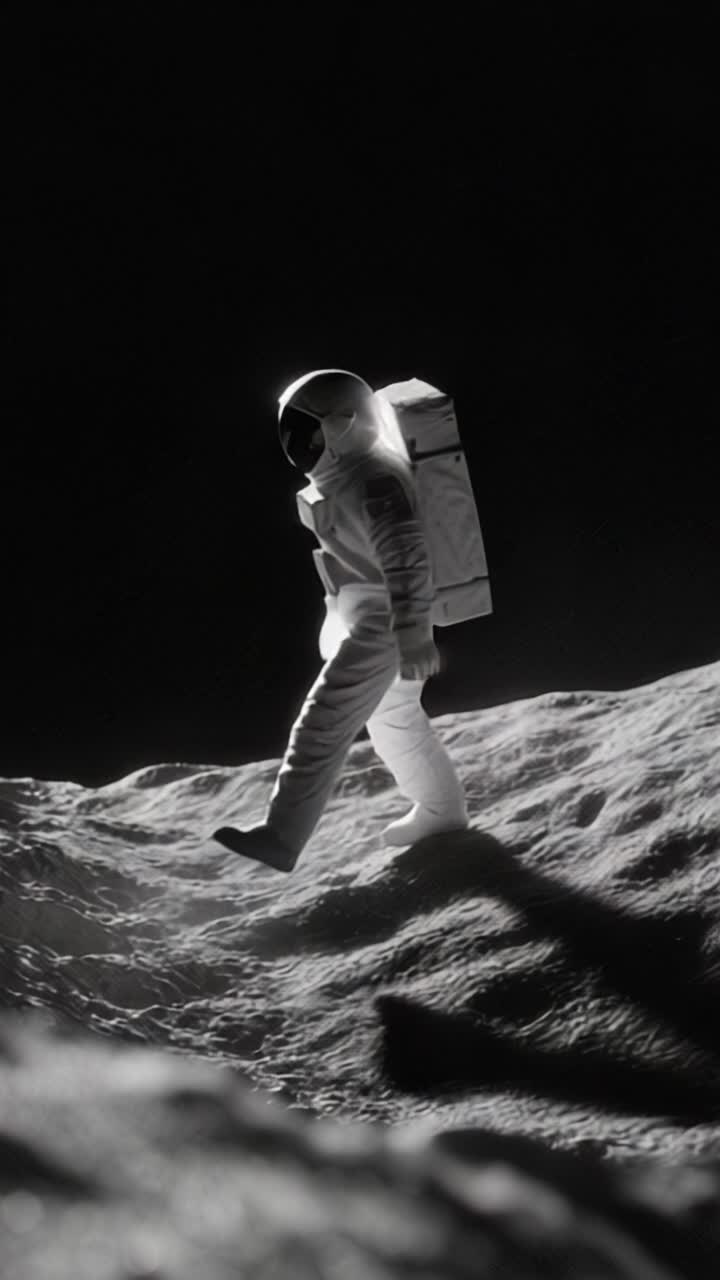 Astronaut Exploring the Lunar Surface, Captured in Stunning Detail Against the Dark Background of Space and the Moon's Unique Terrain