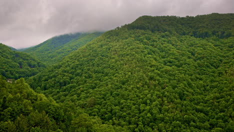 aerial view of the smoky mountains wrapped in swirling mist