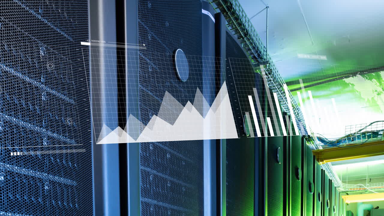 animación de la interfaz con el procesamiento de datos contra la sala de servidores de computadoras