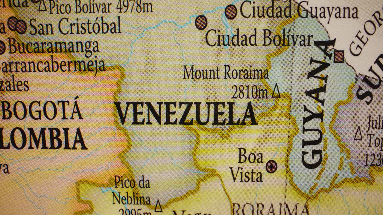 Close-up Map of Venezuela and Surrounding South American Countries