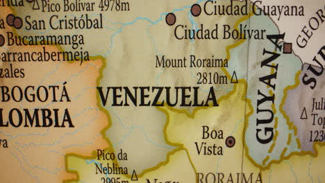 close-up map of venezuela and surrounding south american countries
