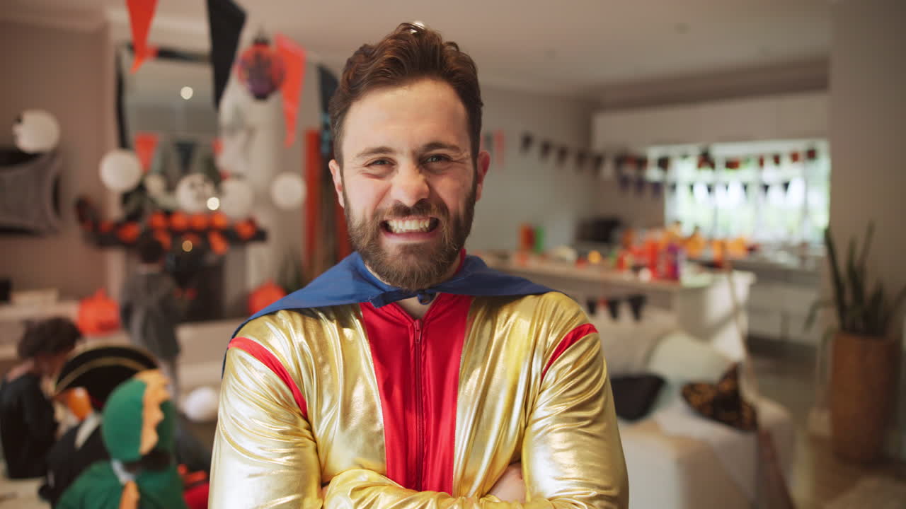 Man in Superhero Costume for Halloween