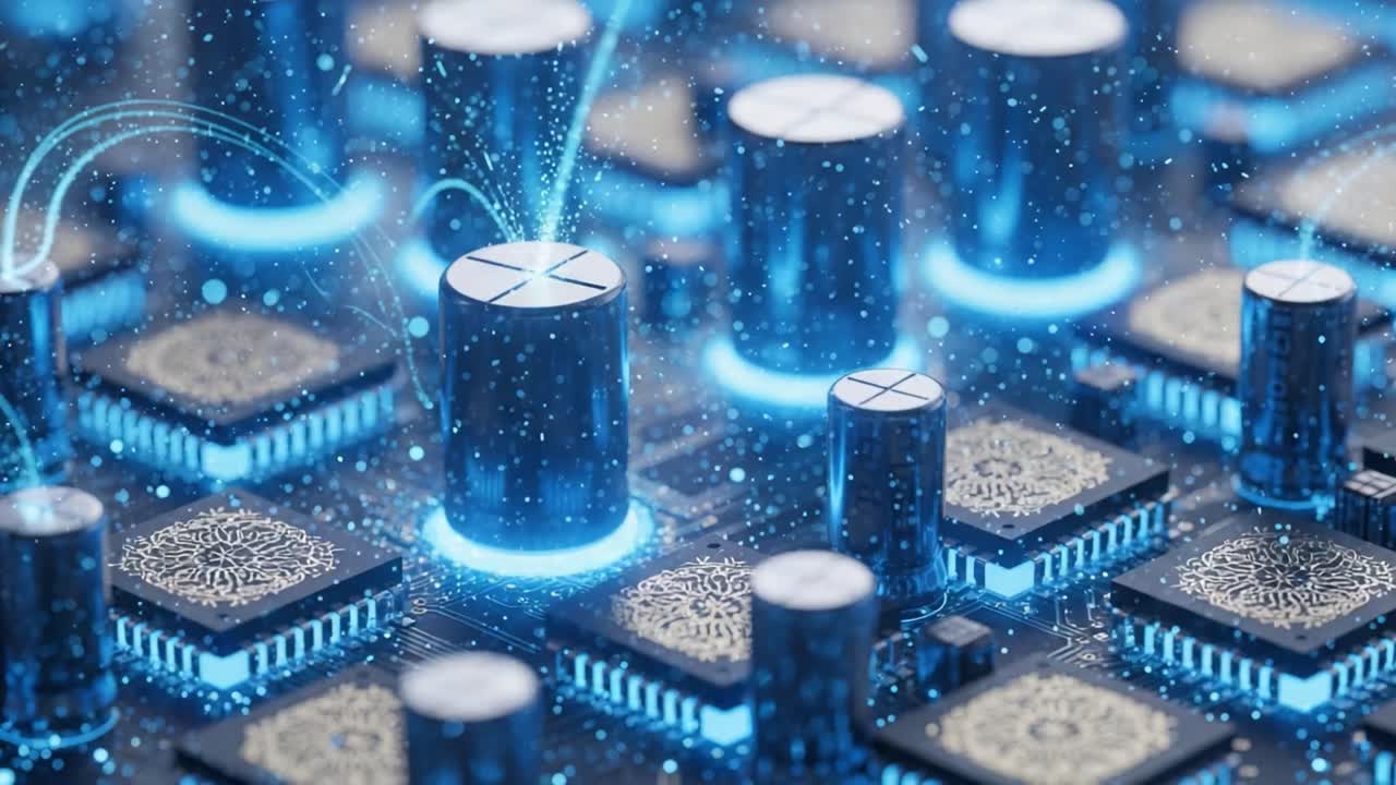 A Close-Up View of an Advanced Electronic Circuit Board Showcasing Intricate Components and Pulsing Lights, Illustrating Modern Technology and Innovation in Electronics